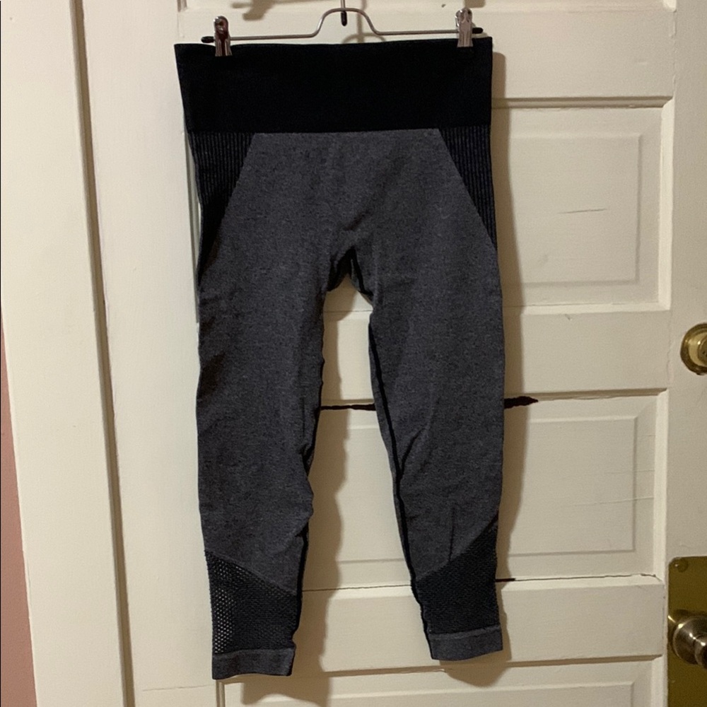 Gray and Black Athletic Capris Leggings with Fishnet calves